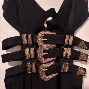 Elegant Black and Gold Women's Belt Dress